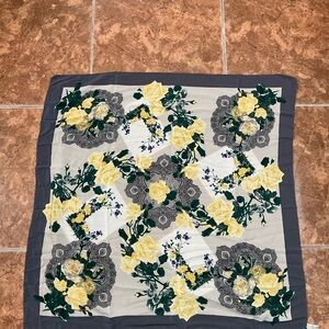 Vintage Floral Patterned Scarf with Yellow Roses